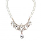 511207 Crystal Gold  Rhinestone Necklace  & Synthetic Pearl 