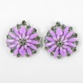 512372-105 Purple Flower with crystal in Silver Earring