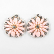 512372-209 Pink Flower with crystal in Rose Gold Earring