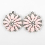 512372-109 Pink Flower with crystal in Silver Earring