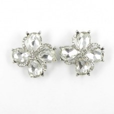 512375-101 White Flower with crystal in Silver Earring