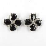 512375-102 Black Flower with crystal in Silver Earring