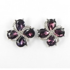 512375-105 Purple Flower with crystal in Silver Earring