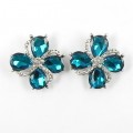 512375-110 Blue Flower with crystal in Silver Earring