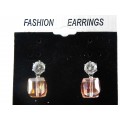 512428-109 Fashion Pink Cube Shape Earring in Silver