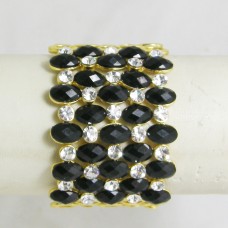 513085-202 Black Crystal Oval Stretch Bracelet in Gold