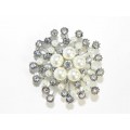 515094-101  Crystal Silver and Pearl Brooch