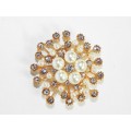 515094-201 Crystal Gold and Pearl Brooch