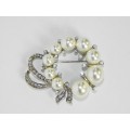 515095 Crystal Silver and Pearl Brooch