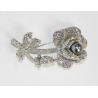 515099-129 Crystal Silver Brooch with Grey Pearl