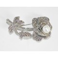 515099-101 Crystal Silver Brooch with Pearl