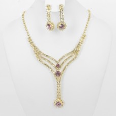 591358-205 Purple Crystal in Gold Necklace set 