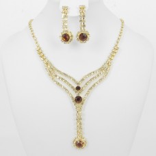 591358-208 Brown Crystal in Gold Necklace set 