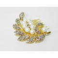 716017-201 Gold Crystal Hair Comb with Pearl