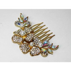 716019-101AB Crystal Hair Comb in Gold