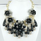891025-202 Black Flowers Necklace in Gold