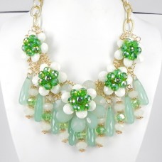 891025-206 Green Flowers Necklace in Gold