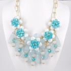 891025-210 Blue Flowers Necklace in Gold
