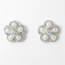 512385-1-101 Crystal Pearl Earring in Silver