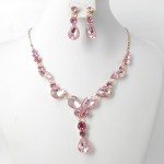 511200-209 Pink Crystal Rose Gold Necklace Set 