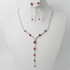 591141-112 Rose Crystal in Silver Necklace set 