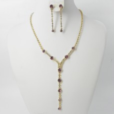 591141-205 Purple Crystal in Gold Necklace set 