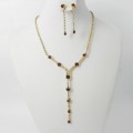 591141-208 Brown Crystal in Gold Necklace set 