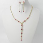 591141-209 Pink Crystal in Gold Necklace set 