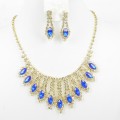 591419-215 Royal Blue Crystal in Gold Necklace set 