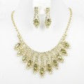 591419-218 Olivine Crystal in Gold Necklace set 