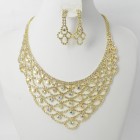 591429-201AB Clear Crystal in Gold Necklace set 