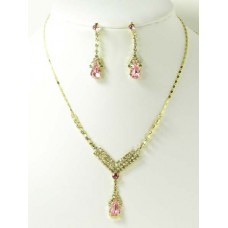 591005-203 Gold Necklace Set in Pink