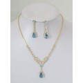 591005-210 Gold Necklace Set in Aqua Blue