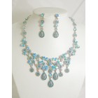511115-110 Aqua Blue Necklace Set in Silver