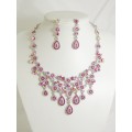 511115-112 Fushia Crystal Necklace Set in Silver