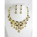 511115-202 Black Crystal Necklace Set in Gold