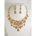 511115-207 Red Crystal Necklace in Gold