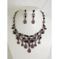 511115-305 Purple Crystal Necklace Set in Gun Metal