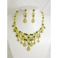 511115-206  Green Crystal Necklace Set in Gold