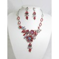 511118-107  Red Crystal Necklace Set in Silver