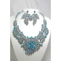 511123 Aqua Blue Crystal Necklace in Silver