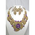 511123 Purple Crystal Necklace in Gold