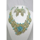 511123 Aqua Blue Crystal  Necklace in Gold