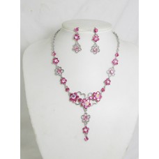 511076-109 Pink Rhinestone Necklace in Silver