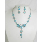 511076-110 Aqua Blue Rhinestone Necklace in Silver